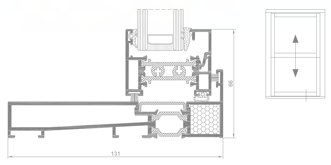 Sistem de fereastra tip ghilotina VS600, cu glisare verticala - Internal sash with horizontal bottom frame