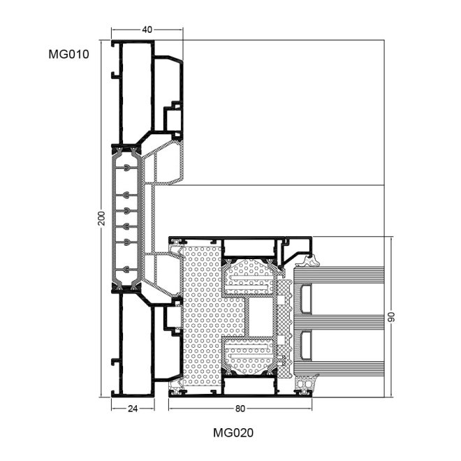 Sistem de usi glisante Inferno - sectiune orizontala pentru sistemul Inferno (MG010 + MG020)