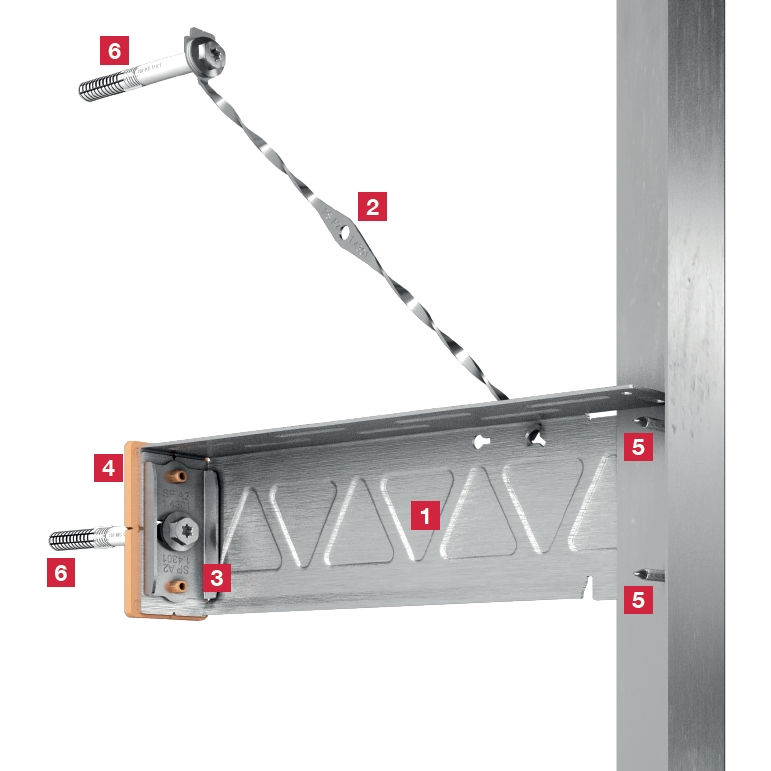 Montarea consolei de inox Ejot Crossfix® pentru fatade ventilate - Exemplu - Montarea verticala a profilelor de sustinere: fixare in punct fix, insurubare intr-un orificiu de trecere