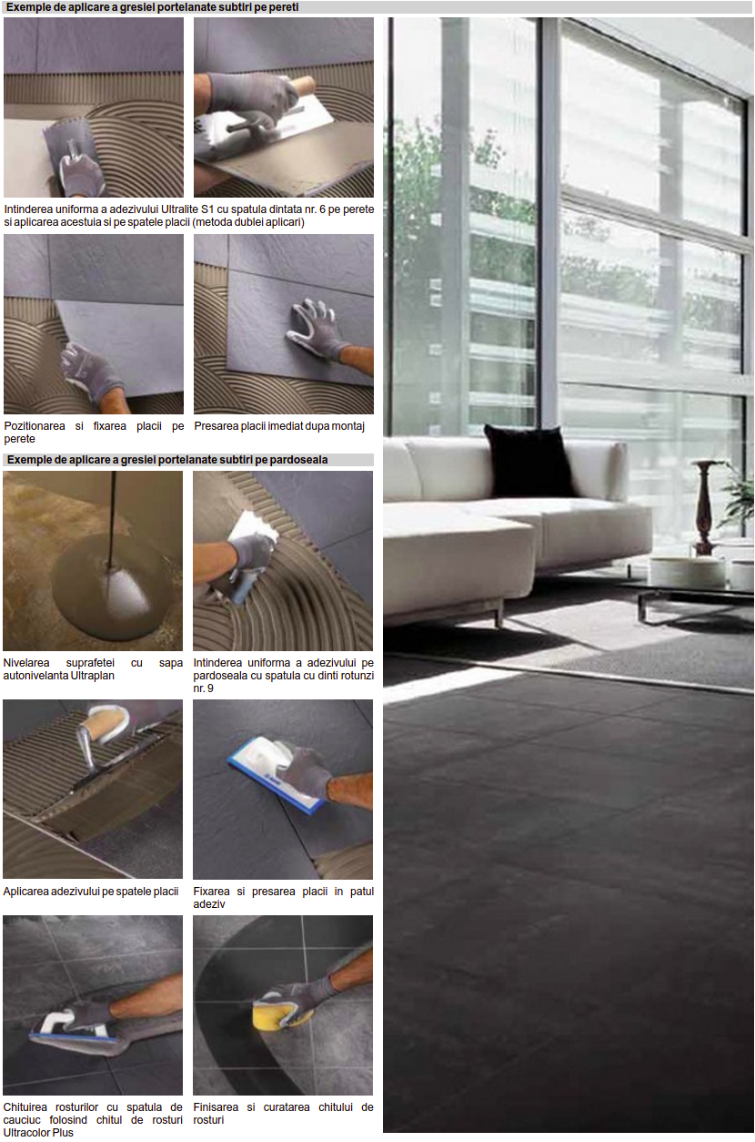 Montajul placilor subtiri din gresie portelanata cu adezivul Ultralite S1 de la MAPEI
