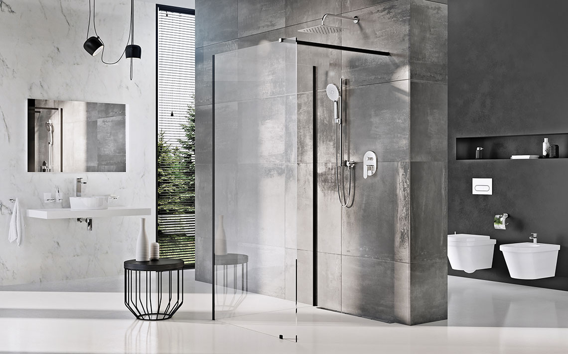 Cabina Walk-In Corner - Baie RAVAK in alb si negru - Sfaturi + modele pentru o amenajare inspirata Cabina Walk-In Corner - Baie RAVAK in alb si negru - Sfaturi + modele pentru o amenajare inspirata