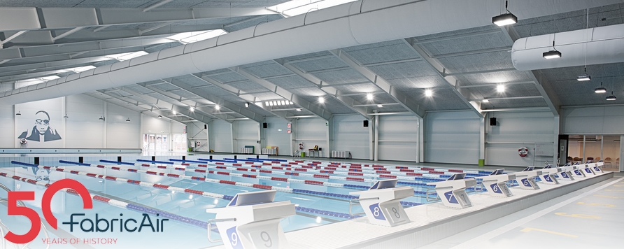 Tubulatura textila pentru un bazin de inot didactic sau o sala de sport FabricAir