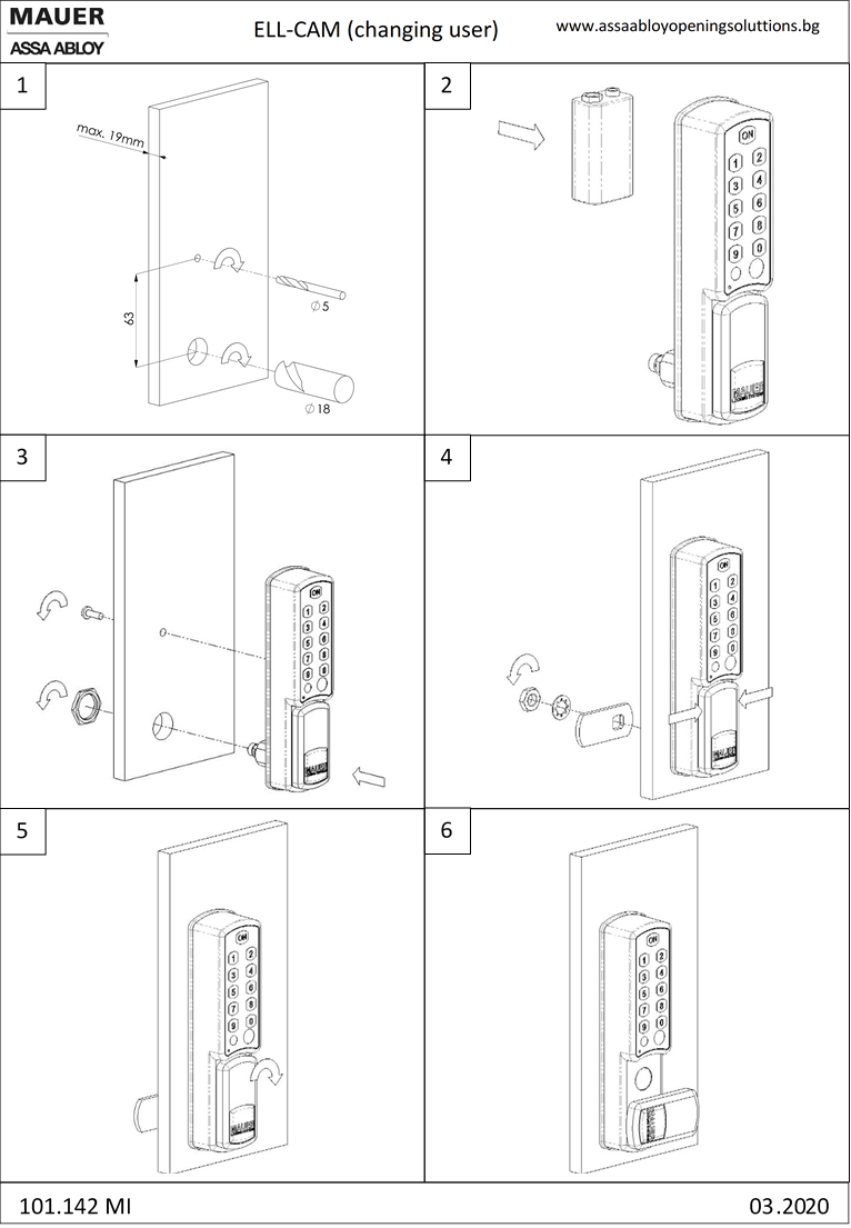 Incuietori electromecanice pentru vestiare MAUER Ellcam - Montaj
