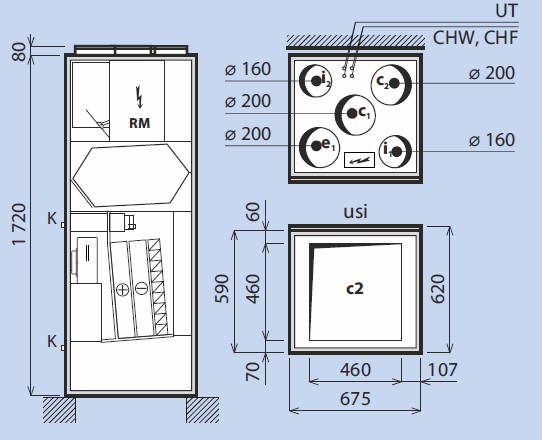 Recuperatoare de caldura cu racire de aer DUPLEX RA5 - Dimensiuni