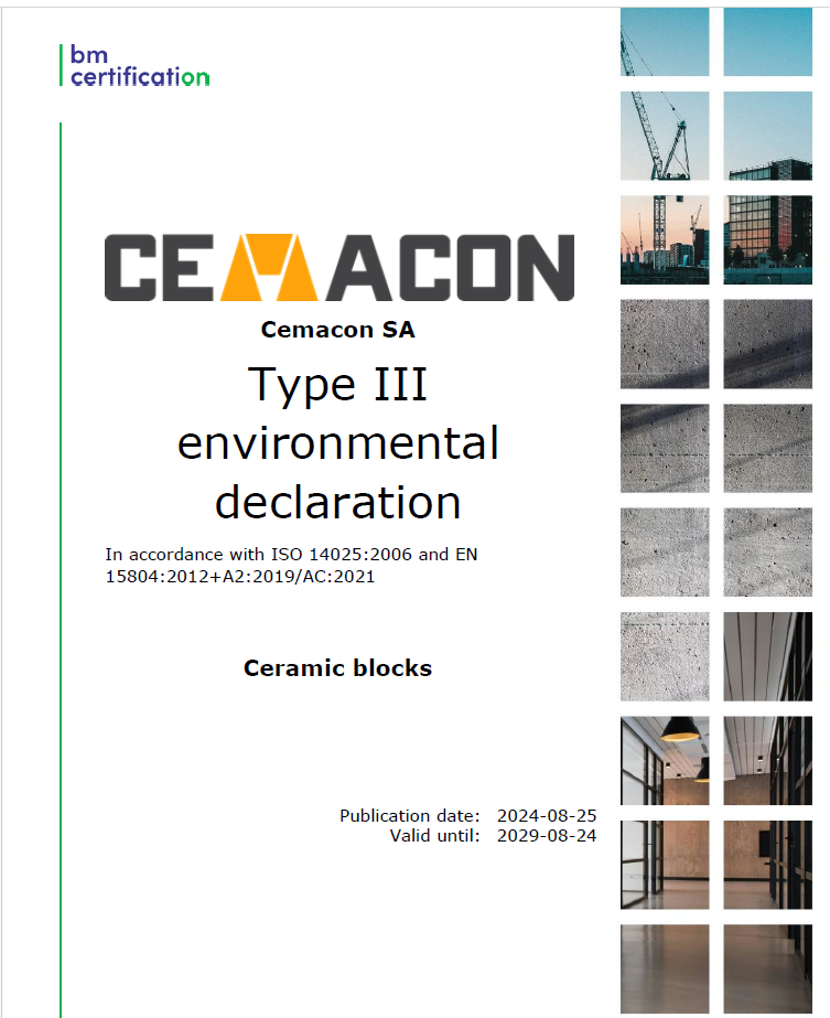 Certificarea EPD inscrie CEMACON in liga marilor producatori europeni responsabili - Certificare blocuri ceramice