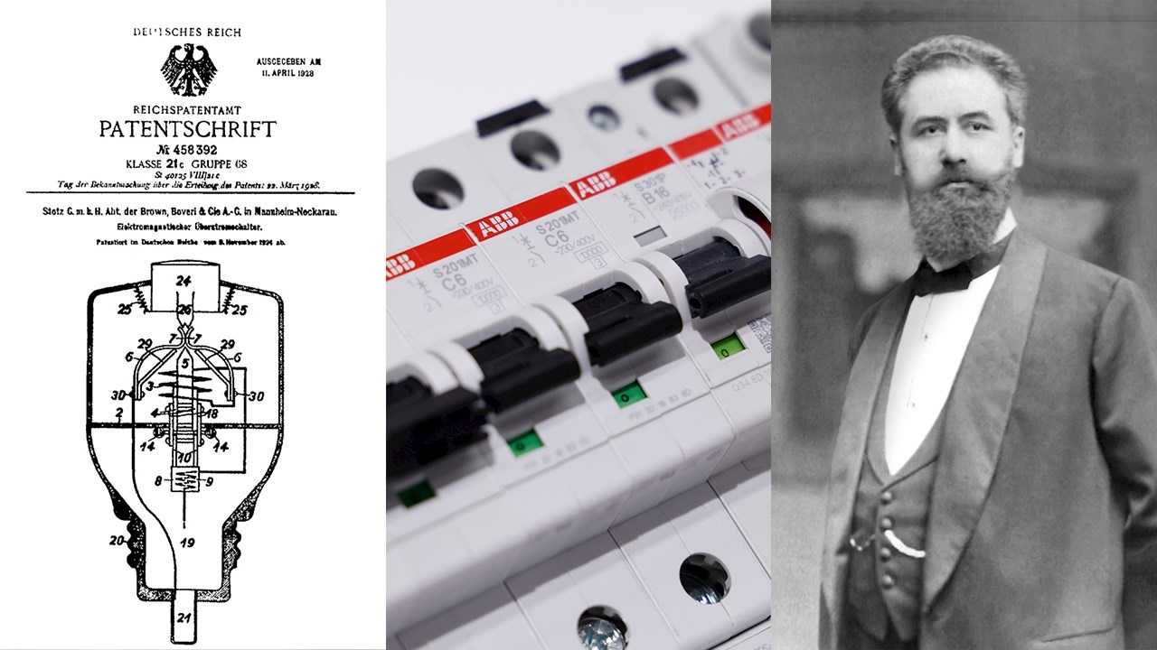 Hugo Stotz & Patent of first resettable Miniature Circuit Breaker (MCB) & Modular DIN-rail devices