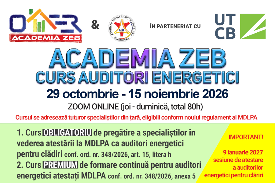 OAER anunta organizarea cursurilor pentru auditorii energetici: 29 octombrie – 15 noiembrie 2026
