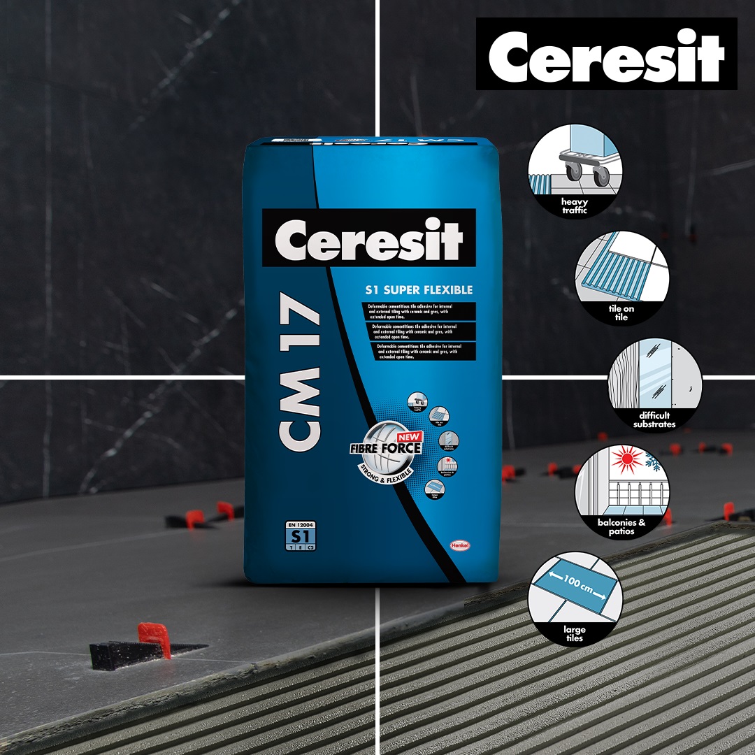 Ceresit CM 17 - Adeziv super flexibil de culoare gri pentru placari ceramice si din piatra naturala