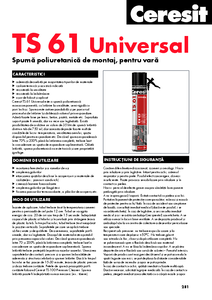 Ceresit TS 61 Universal - Spuma poliuretanica de montaj, pentru vara - fisa tehnica