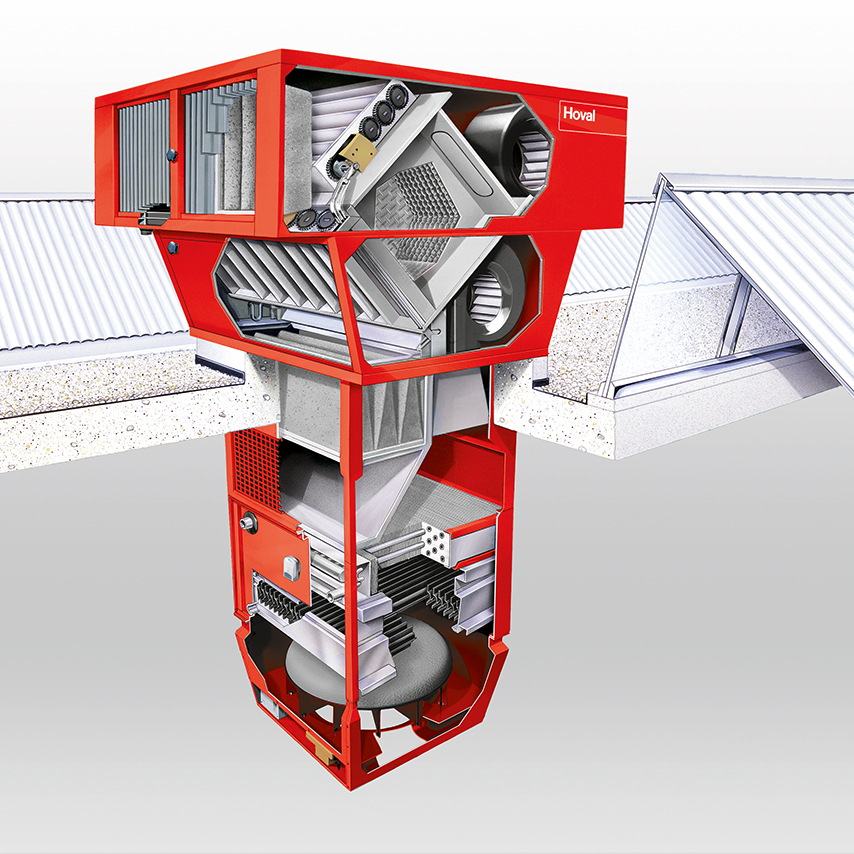 RoofVent LKW - Aparat de ventilatie cu recuperator de energie pentru incalzirea si racirea halelor inalte