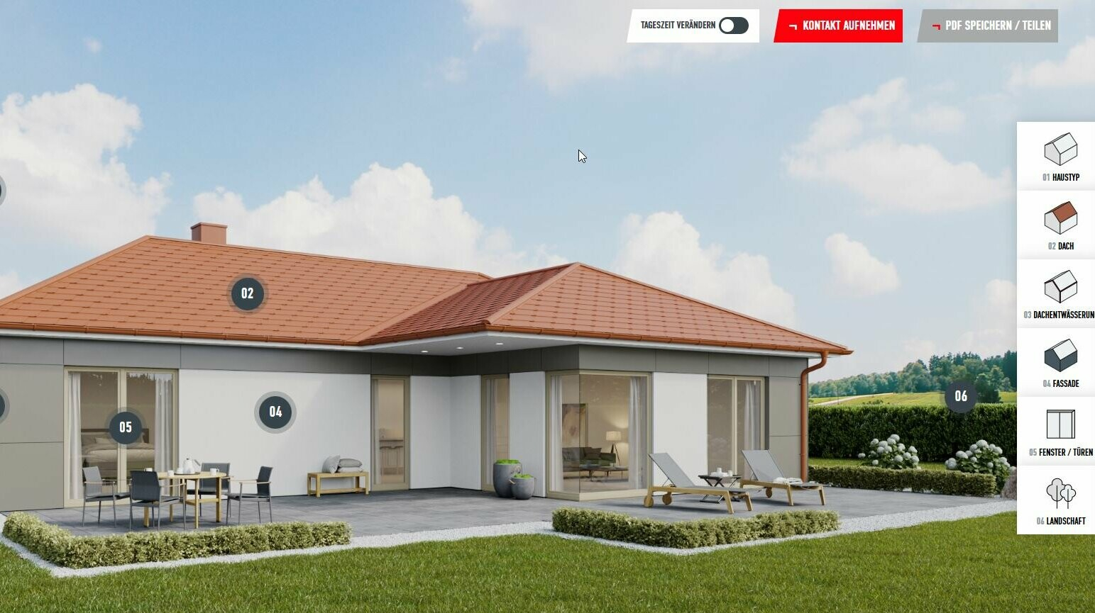 The PREFA configurator for roof and façade - Exemplary configuration bungalow
