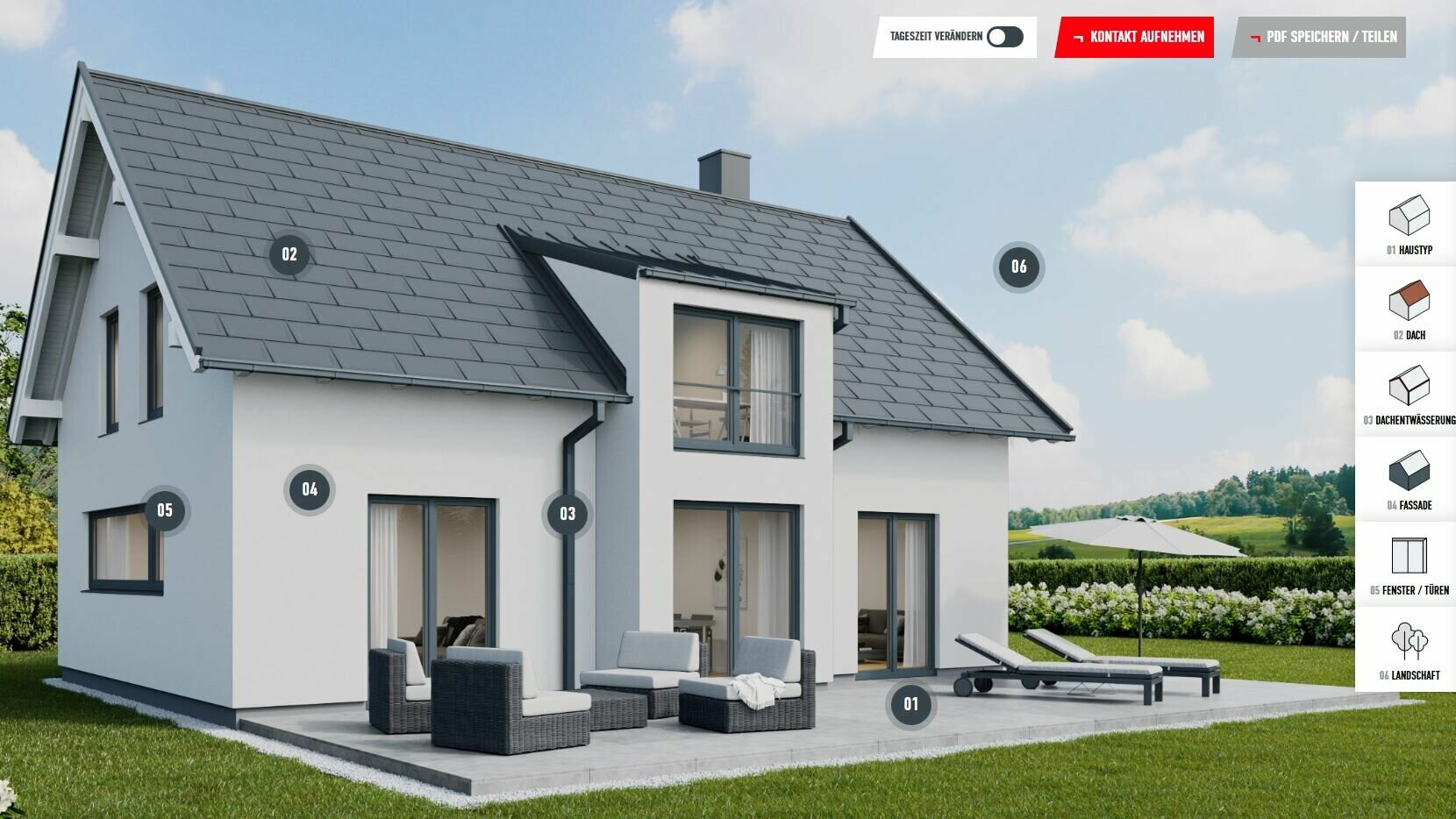 The PREFA configurator for roof and façade - Exemplary configuration detached house gable roof
