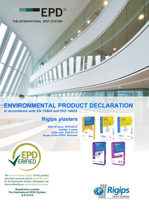 Saint-Gobain Rigips a lansat declaratia de mediu (EPD) pentru gleturile si tencuielile Rigips® si Rimano®