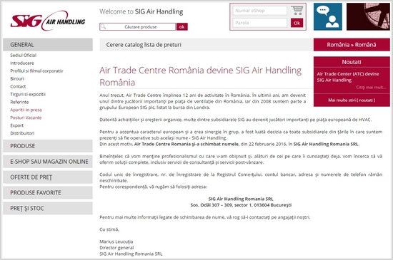Noul Magazin Online Sig Air Handling Romania