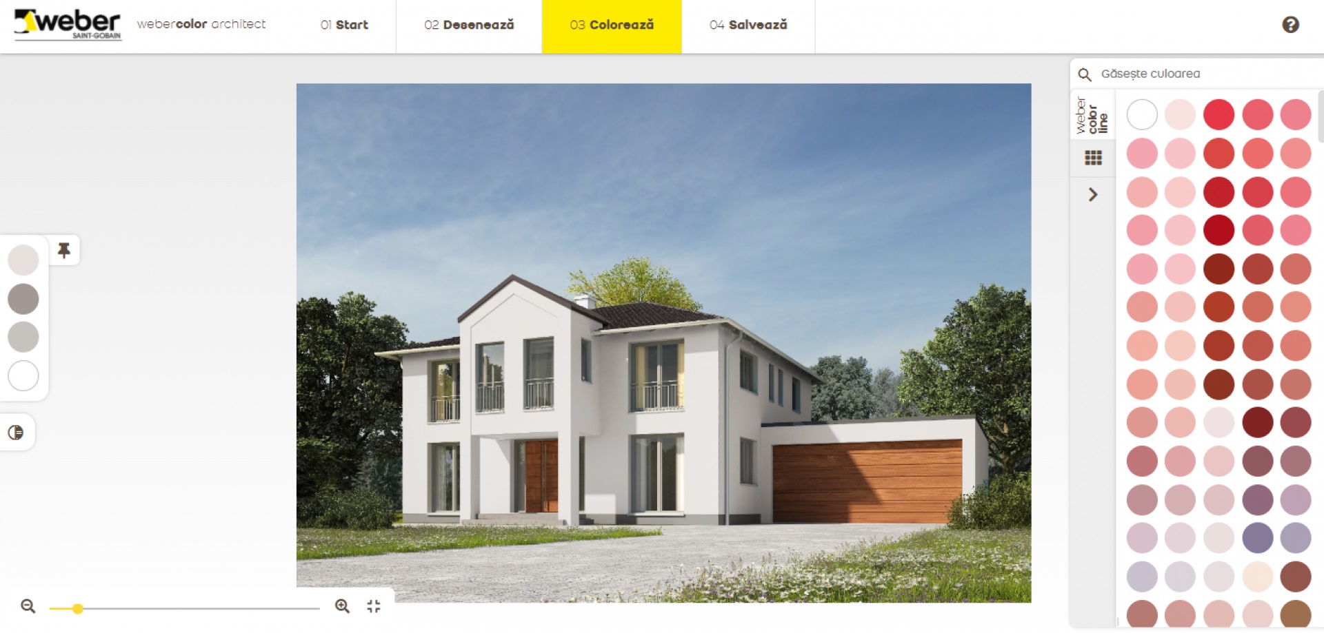 Simulatorul webercolor architect - Pasul 3 - selecteaza din paletar nuanta dorita si aplica pe suprafata casei