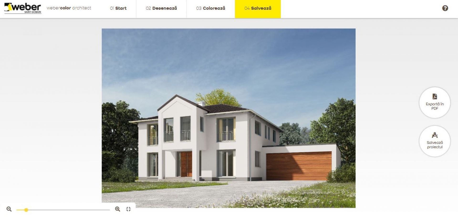 Simulatorul webercolor architect - Pasul 4 - poti salva proiectul ca document .pdf sau direct in aplicatie, pentu a-l vizualiza ulterior