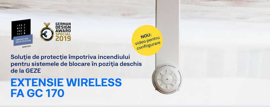Noul kit Wireless GEZE FA GC 170 - modul radio GC 171 si detector de fum montat in tavan GC 172