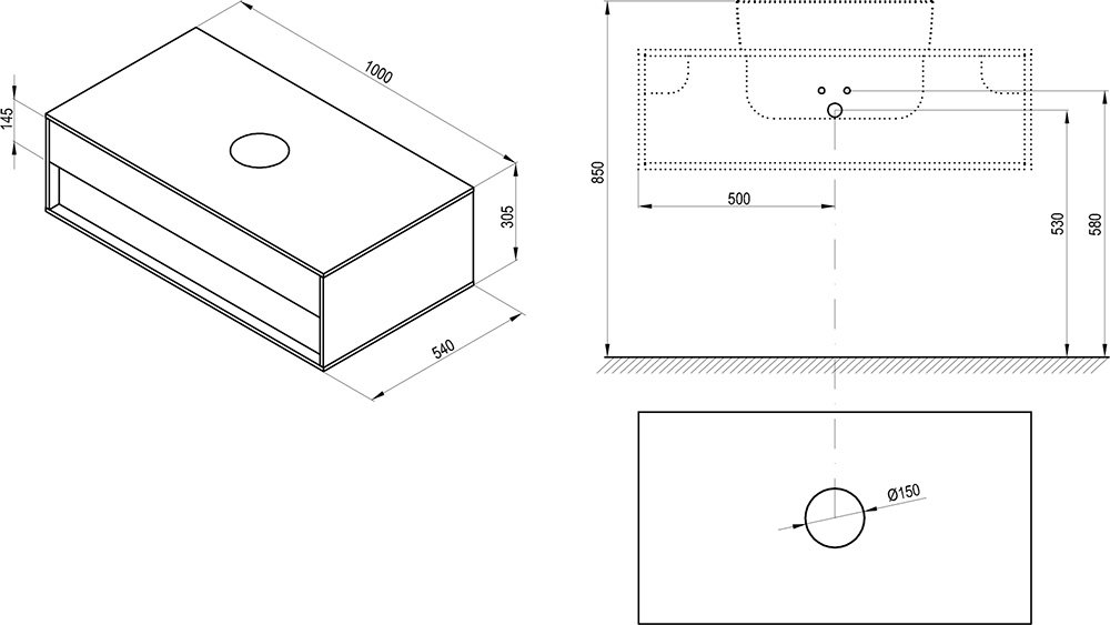 Mobilier pentru chiuvete, SD 1000 Step - Dimensiuni