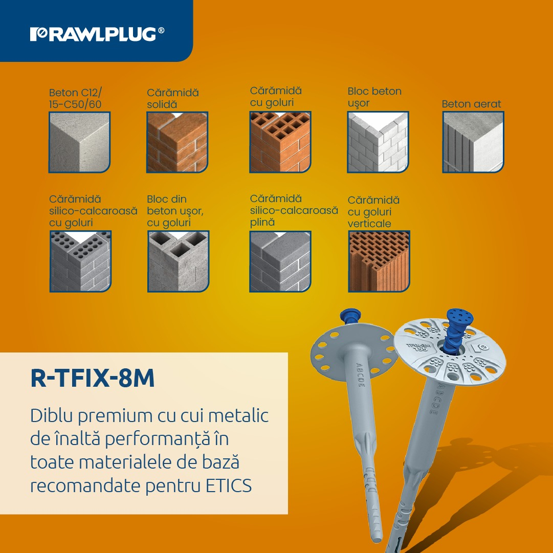 Noul diblu premium cu cui metalic de inalta performanta de la Rawplug: R-TFIX 8M