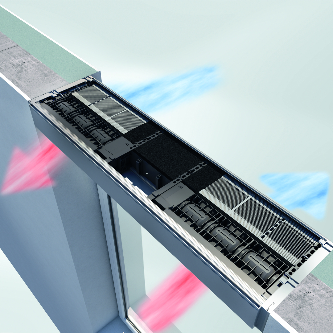 Sistemul Schüco VentoTherm Twist pentru ventilatie descentralizata integrat in fereastra