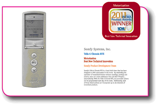 Somfy Telis 6 Chronis RTS si WireFree Solar Pack a castigat premiu WCMA
