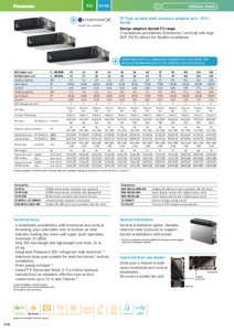 Unitati interioare cu conducte cu pesiune statica variabila Panasonic tip F3 (R32/R410A)<br>(General Catalogue 2023/2024, pag. 318) - prezentare detaliata