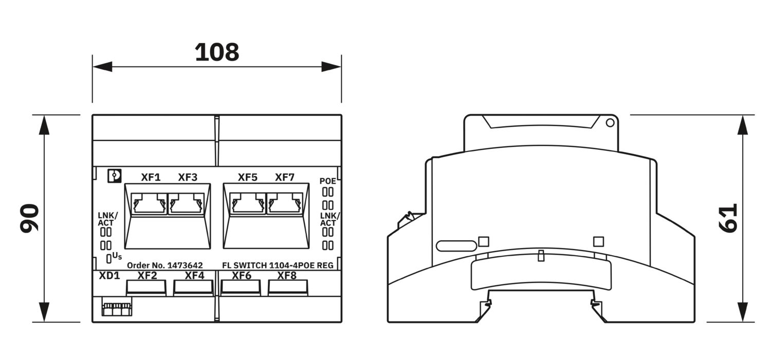 Switch fara management pentru automatizarea cladirilor Phoenix Contact FL SWITCH 1104-4POE REG