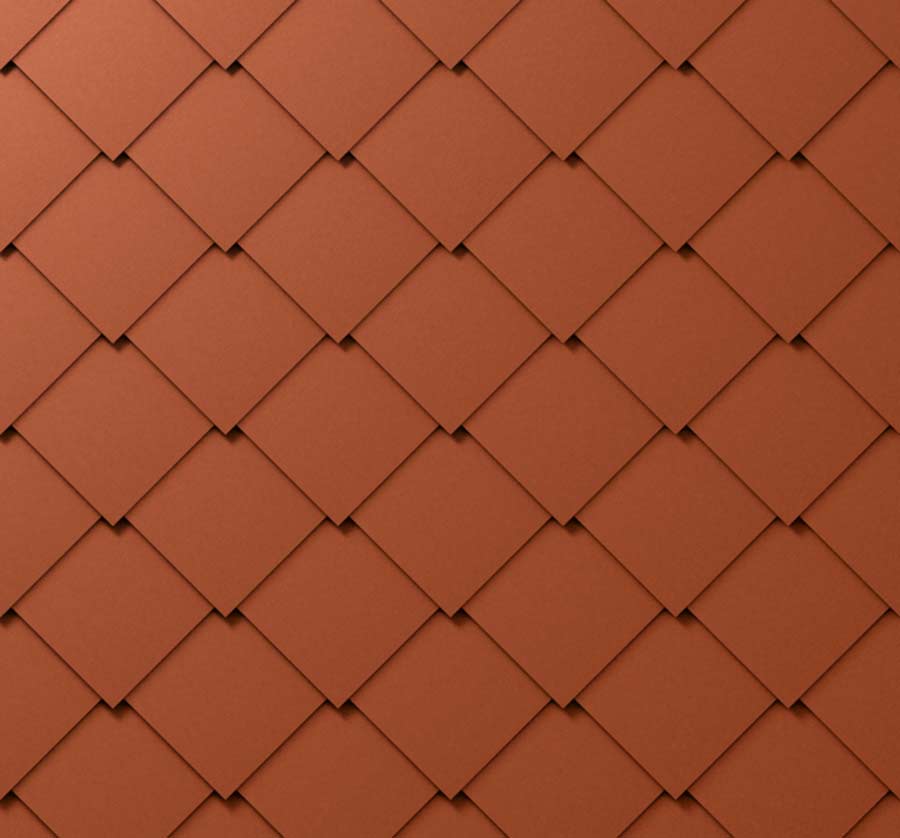 Placi metalice romboidale PREFA 44x44 cm pentru acoperis si fatada - Rosu caramiziu RAL 8004