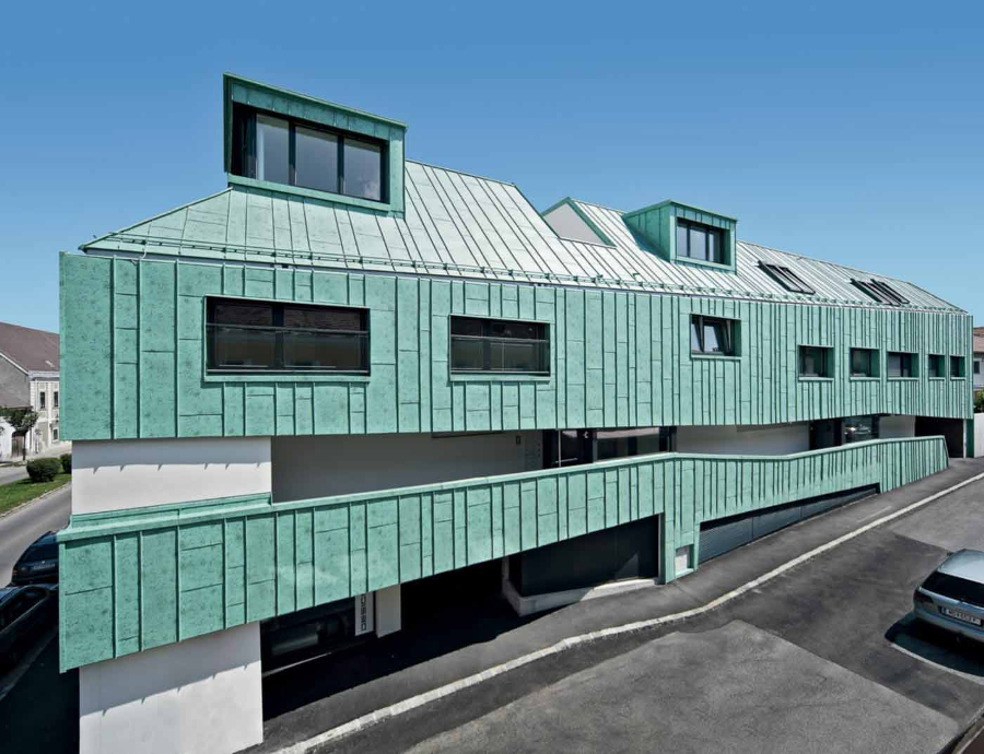 Tabla prefaltuita pentru fatada PREFA Prefalz - Verde patinat RAL 6027