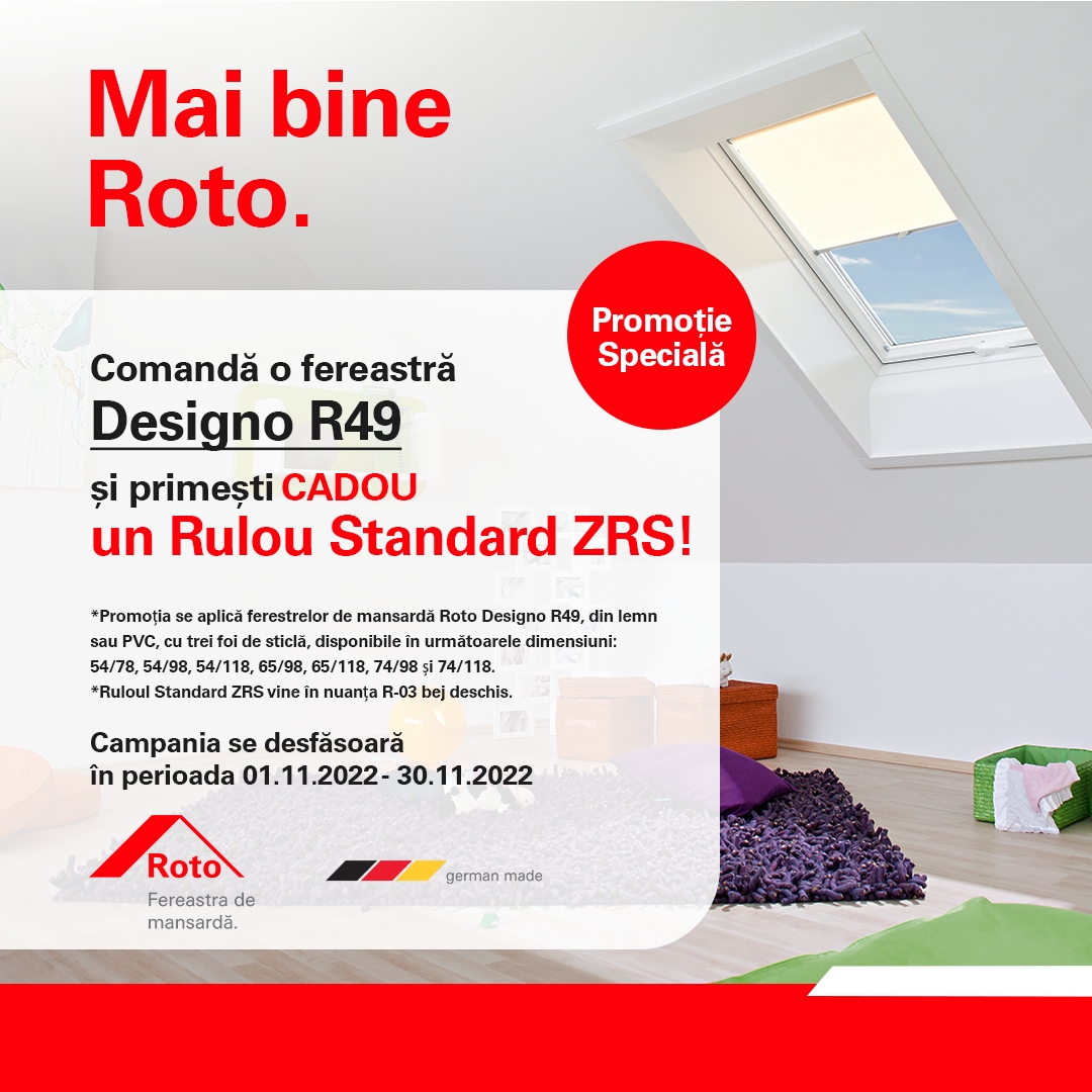 Mai bine Roto. Comanda o fereastra Designo R49 si primesti cadou un rulou Standard ZRS!