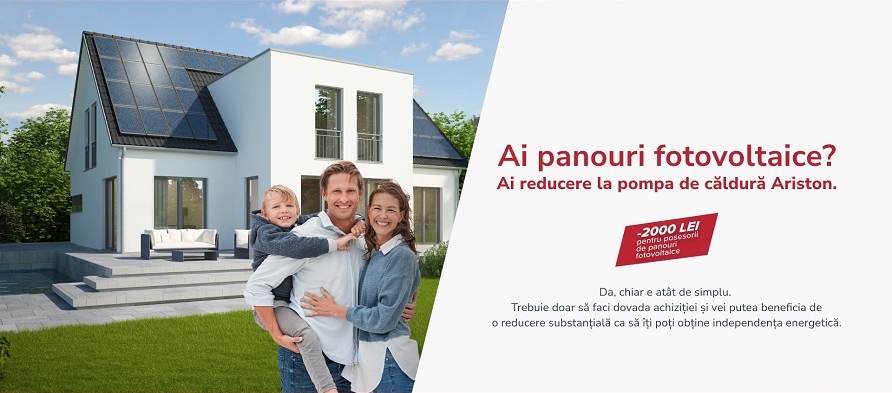 Reducerile Ariston la pompe de caldura fac casa buna cu panourile fotovoltaice