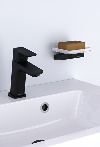 Baterii stative de chiuveta 10° Free black - 145 mm, cu ventil