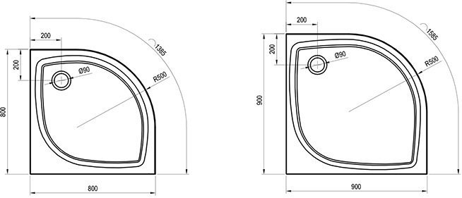 Cadite de dus Elipso Pro Flat - desen tehnic
