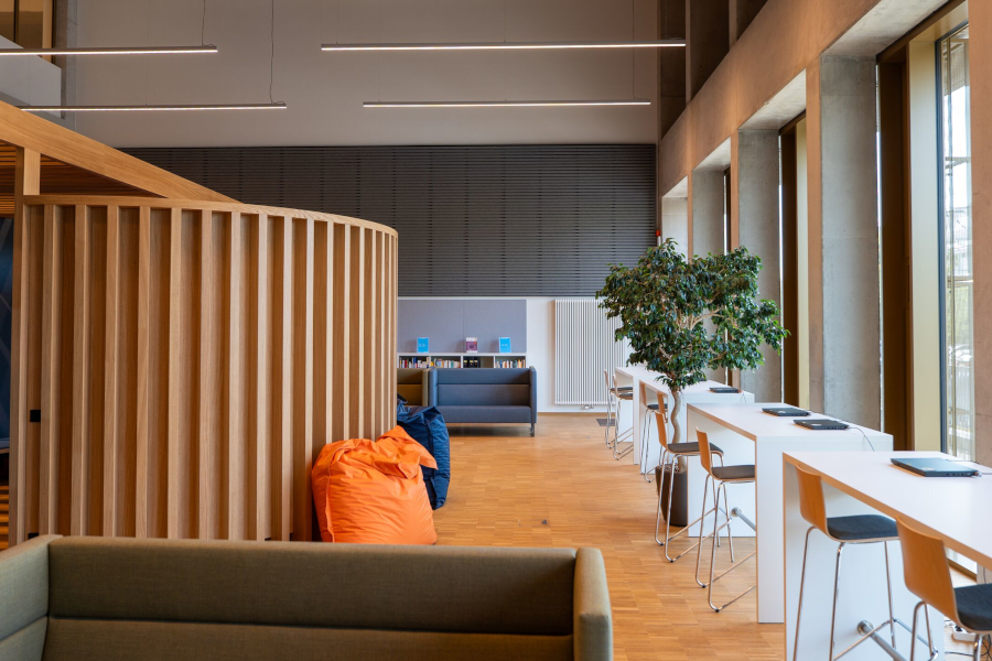 ENSA Lycée campus features HeartFelt® Linear systems by Hunter Douglas Architectural