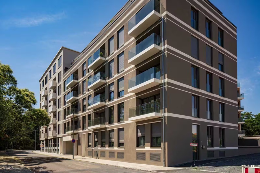 Ferestre GEALAN S 9000 la complexul rezidential Quartier am Mozartbrunnen din Dresda, Germania