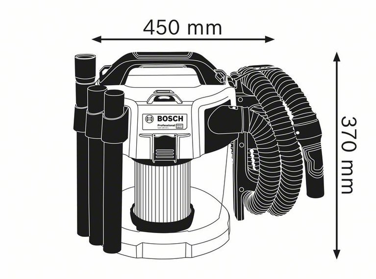Aspirator profesional Bosch GAS 18V-10 L, cu acumulator - dimensiuni