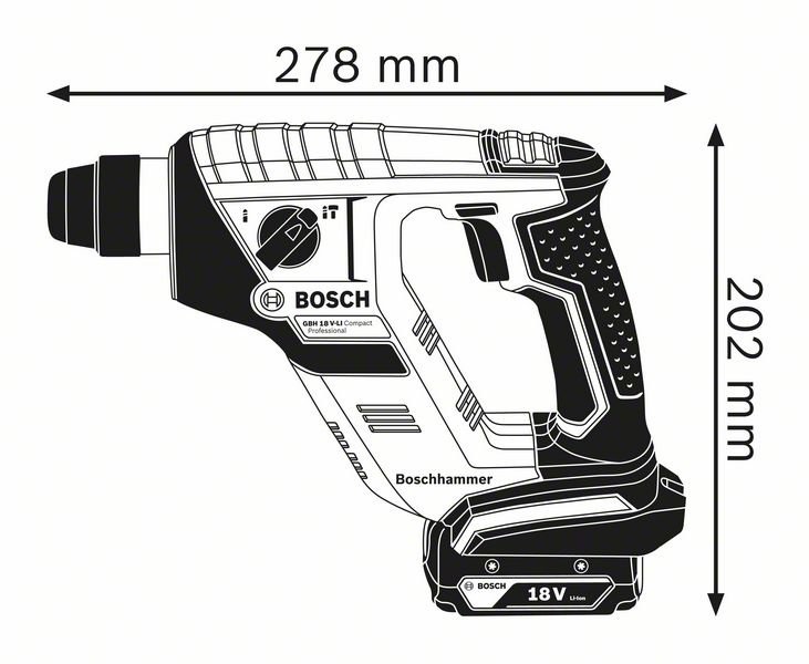 Ciocan rotopercutor Bosch GBH 18V-LI Compact, cu acumulator cu SDS plus - Dimensiuni