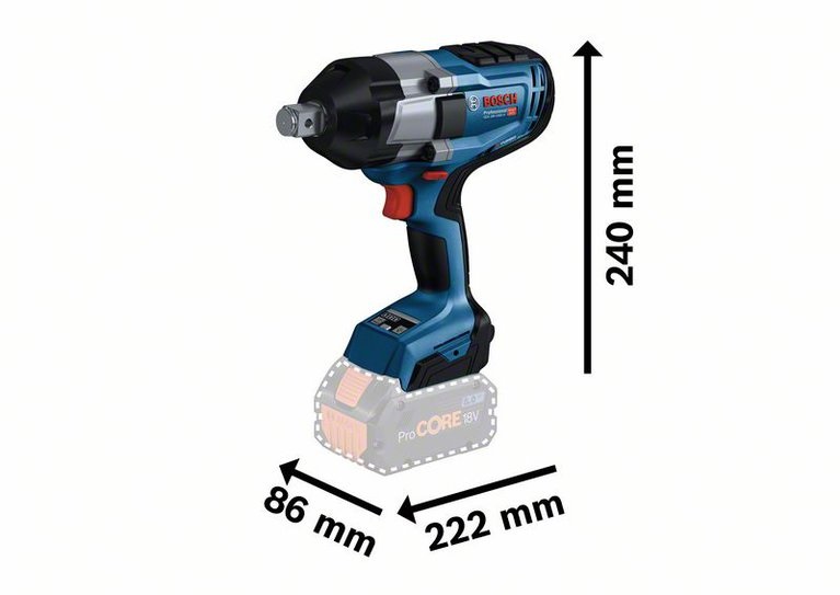Surubelnita cu impact Bosch GDS 18V-1050 H, cu acumulator - dimensiuni