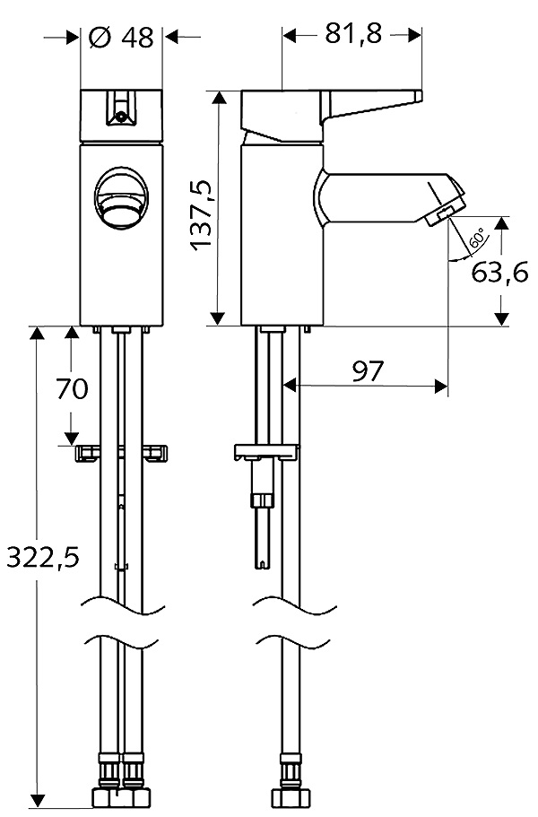Baterii monocomanda Schell Modus EH - dimensiuni