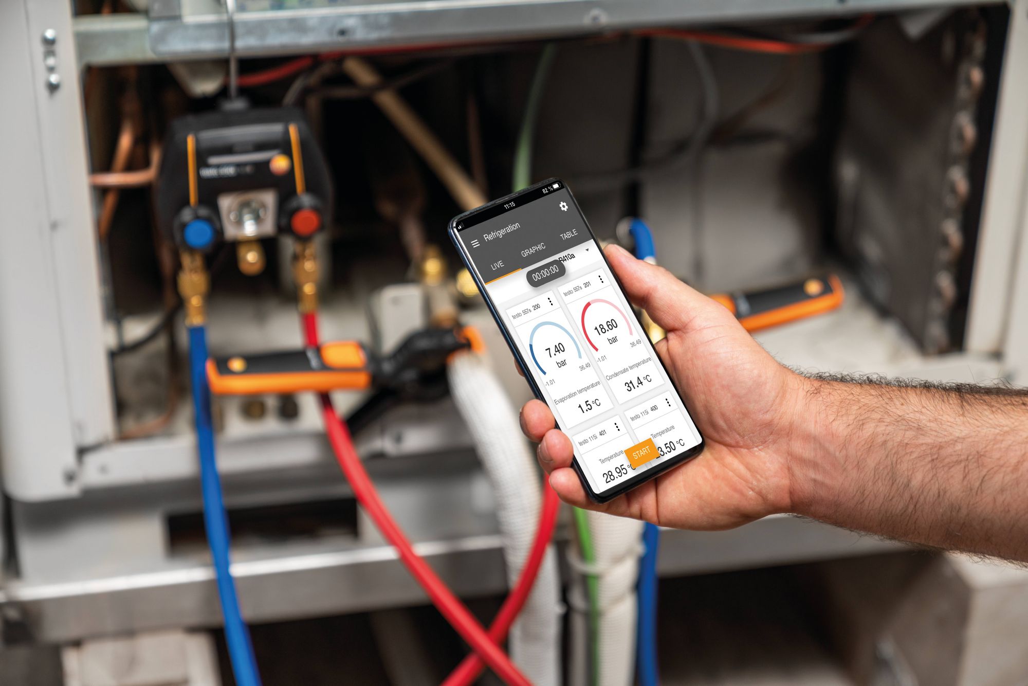 Manifold digital controlat prin aplicatie cu sonde de temperatura fara fir (NTC) testo 550i Set Smart
