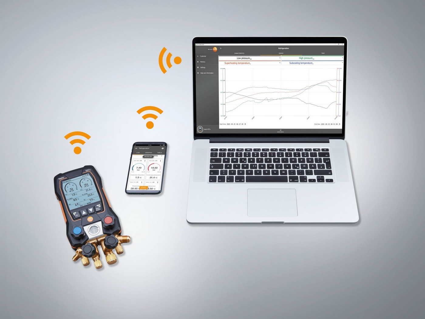 Manifold digital inteligent cu sonde wireless de vacuum si de temperatura tip cleste testo 557s Set Vacuum