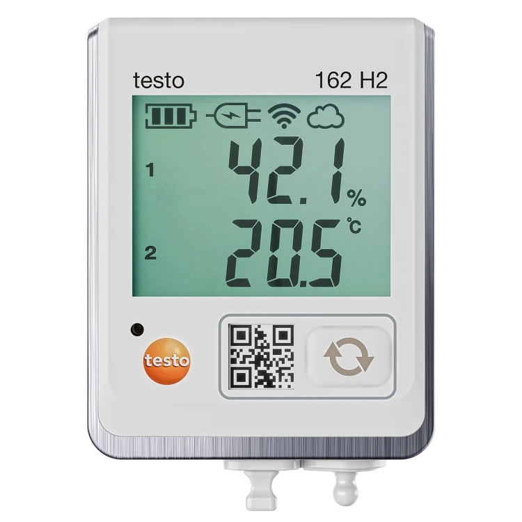 Inregistrator online de date cu afisaj si conexiuni pentru sonde de temperatura si umiditate testo 162 H2