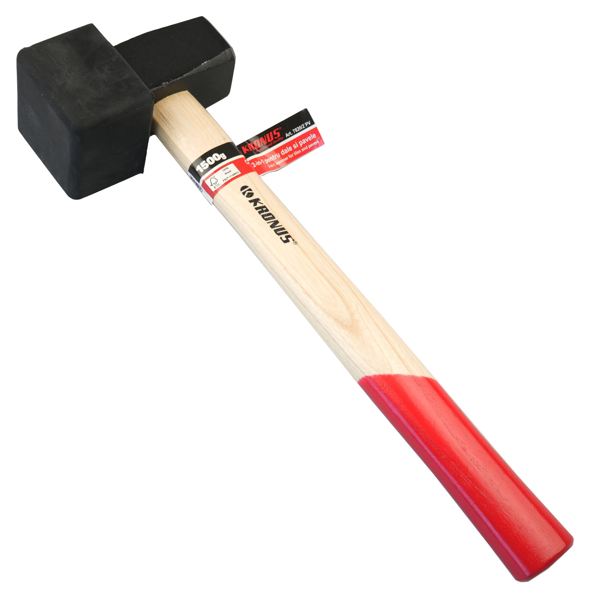 Ciocan 2-in-1 Kronus 7820/2PV pentru dale si pavele 1,5 kg, profil patrat, coada din lemn