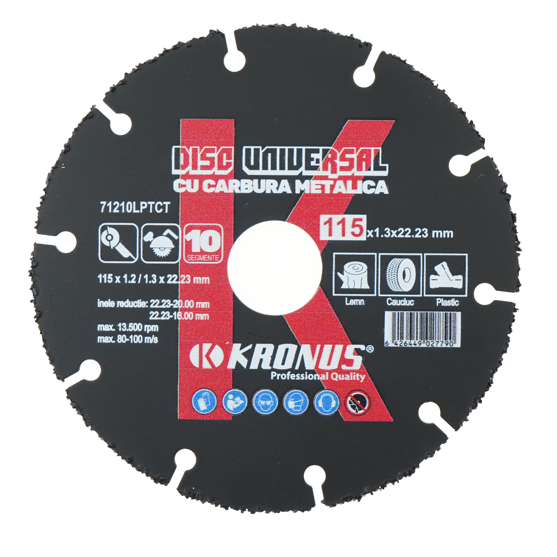 Discuri universale cu carbura metalica Kronus 71210LPTCT pentru lemn/cauciuc/plastic - 115 mm